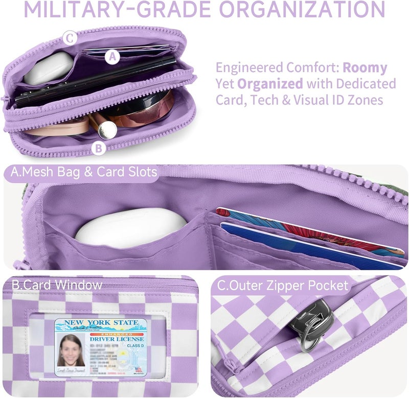 NBERMOTION Checkered Nylon Wristlet Wallets for Women RFID Blocking Purse With Credit Card Holder & Crossbody Strap - Image 3
